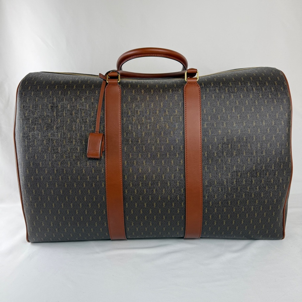Yves Saint Laurent Brown Monogram Travel Bag with Tan Leather Trim